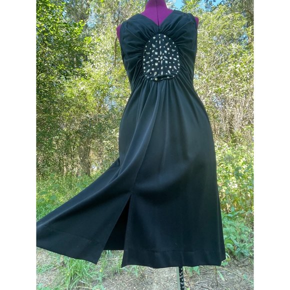 Vintage 1970s Slinky Black Dress With Glass Rhinestones S/M - Picture 11 of 16